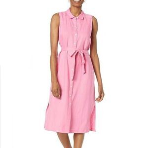 Tommy Bahama Pink 100% Linen Collared Button Up Midi Dress NWT Size Extra Small